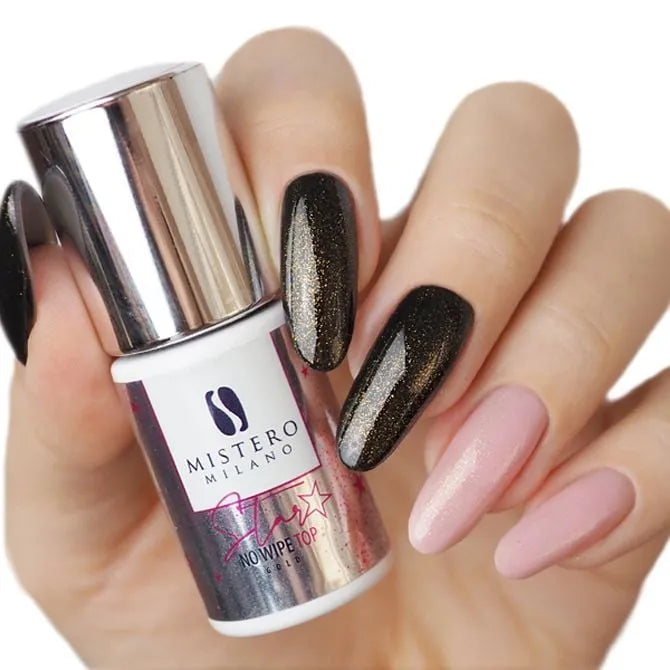 Star gold top no wipe - Voorbeeld op nagels - Mistero Milano