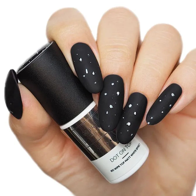 Dot on top no wipe top matt - White effect - Voorbeeld op nagels