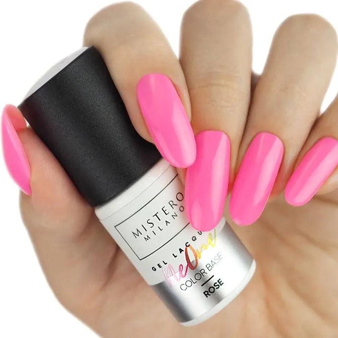 Neon base coat - Rose - Voorbeeld op nagels