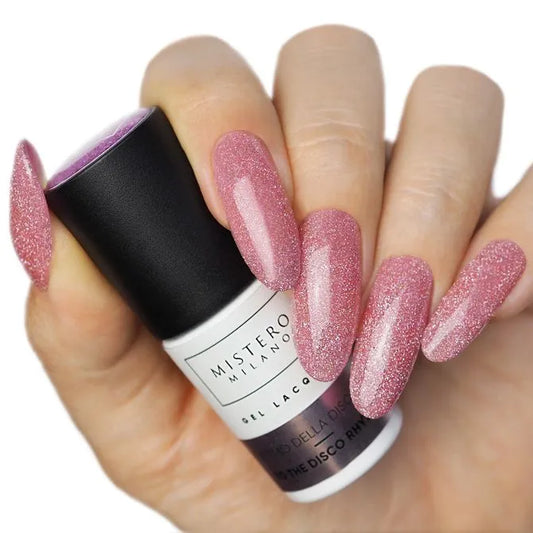 To the disco rhythm - Roze glitter gellak met glitters - voorbeeld op nagels