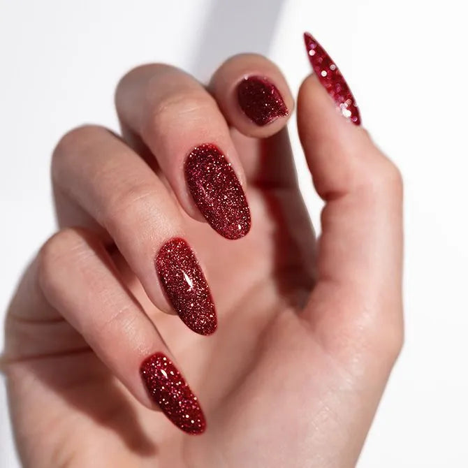 Rode glitter gellak - Red Flag - Voorbeeld van het kleur op nagels